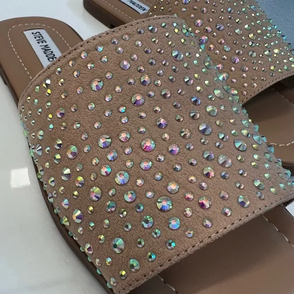 Steve Madden Lilu Flat - New - Beige Sparkle Slide Sandals - Size 8 - Picture 3 of 4